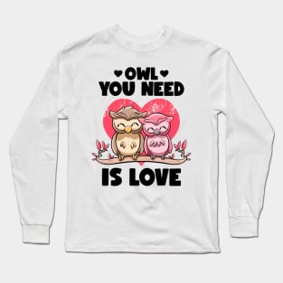 Owl You Need Is Love Adorable Owl Puns Couple Valentines Day Long Sleeve T-Shirt